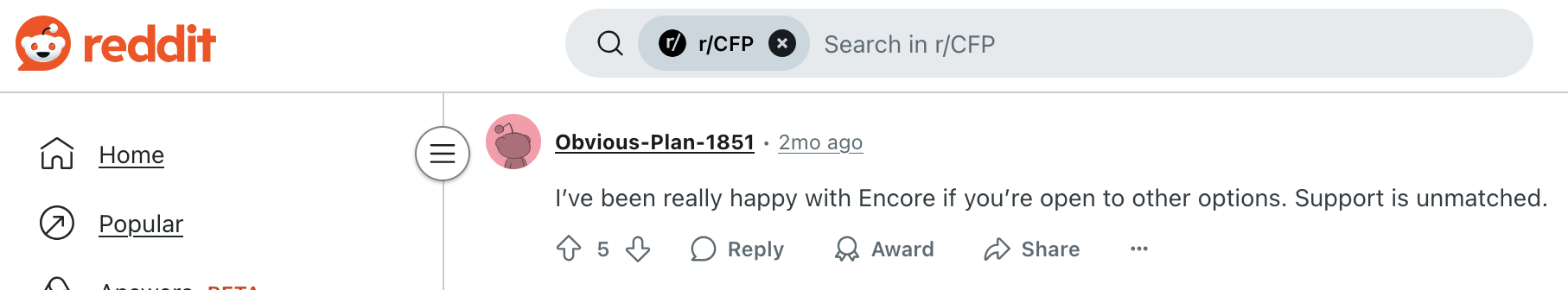 EncorEstate Plans support is unmatched according to Reddit